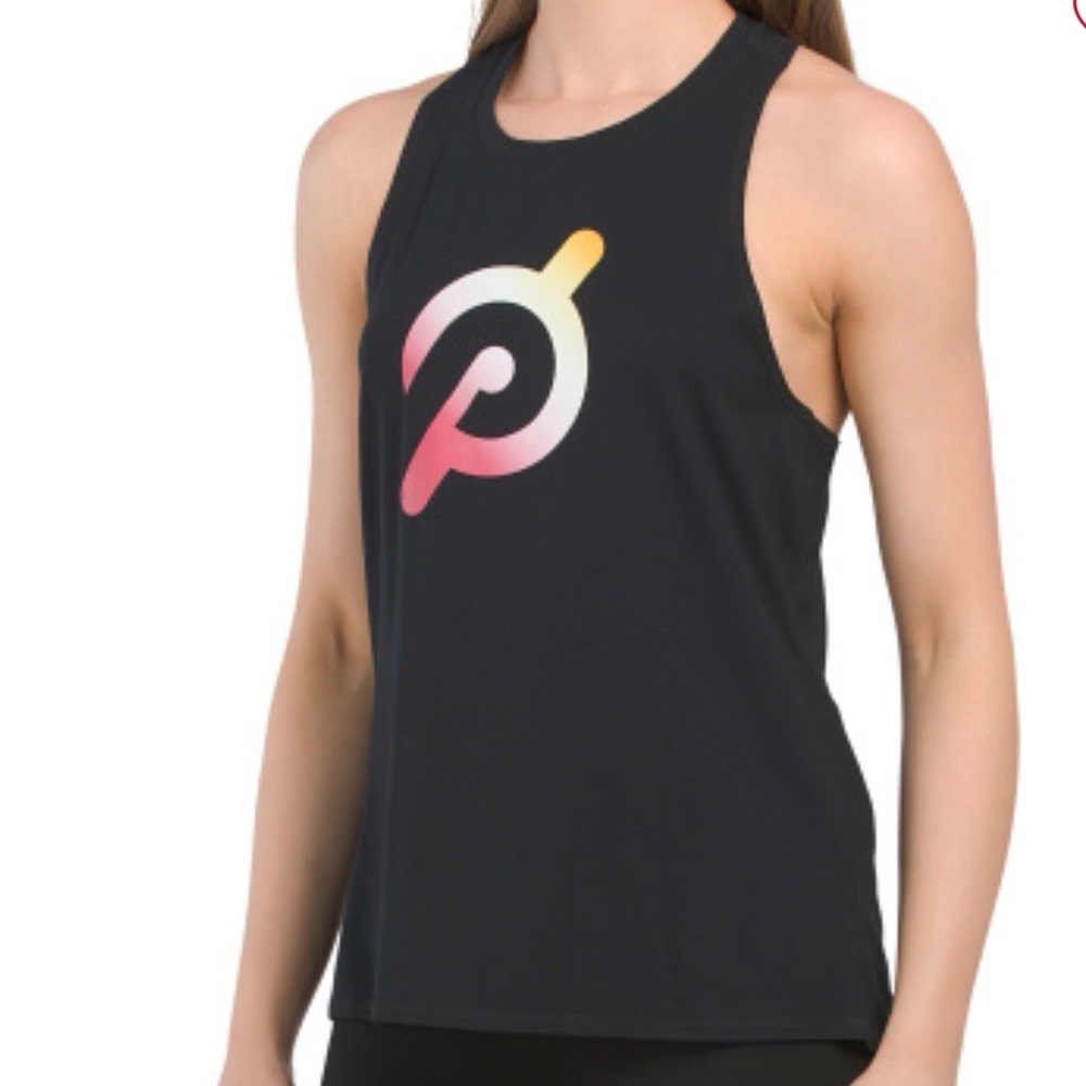 Peloton Black tank front logo. Twist back. Size Small New